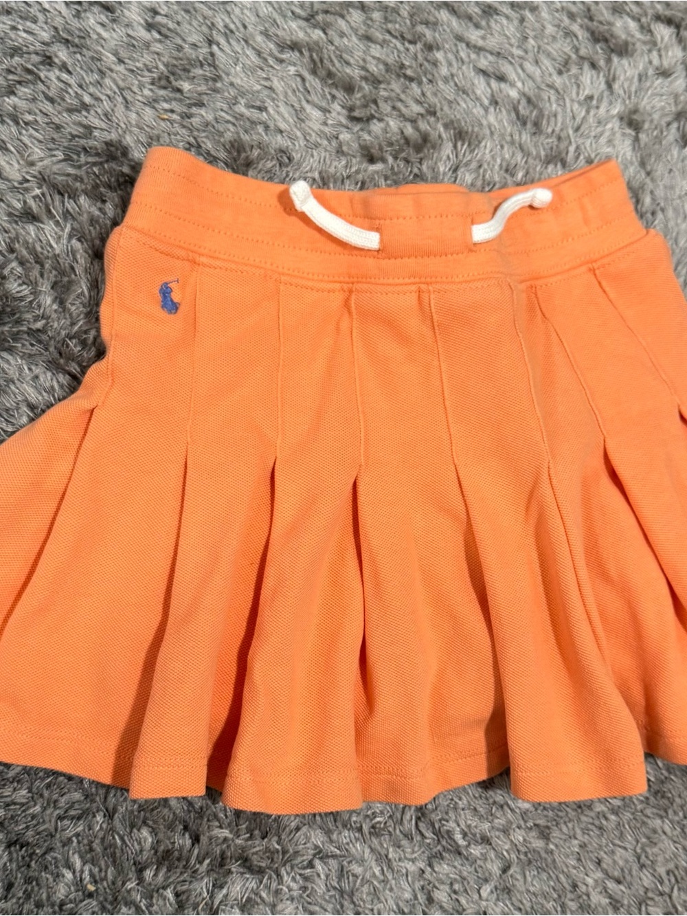 Polo by Ralph Lauren Orange Pleated Drawstring Skirt with Blue Logo